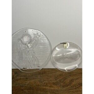 1977 Santa & His Sleigh Amsun Glass Christmas Ornament & Angel Engraved Vintage